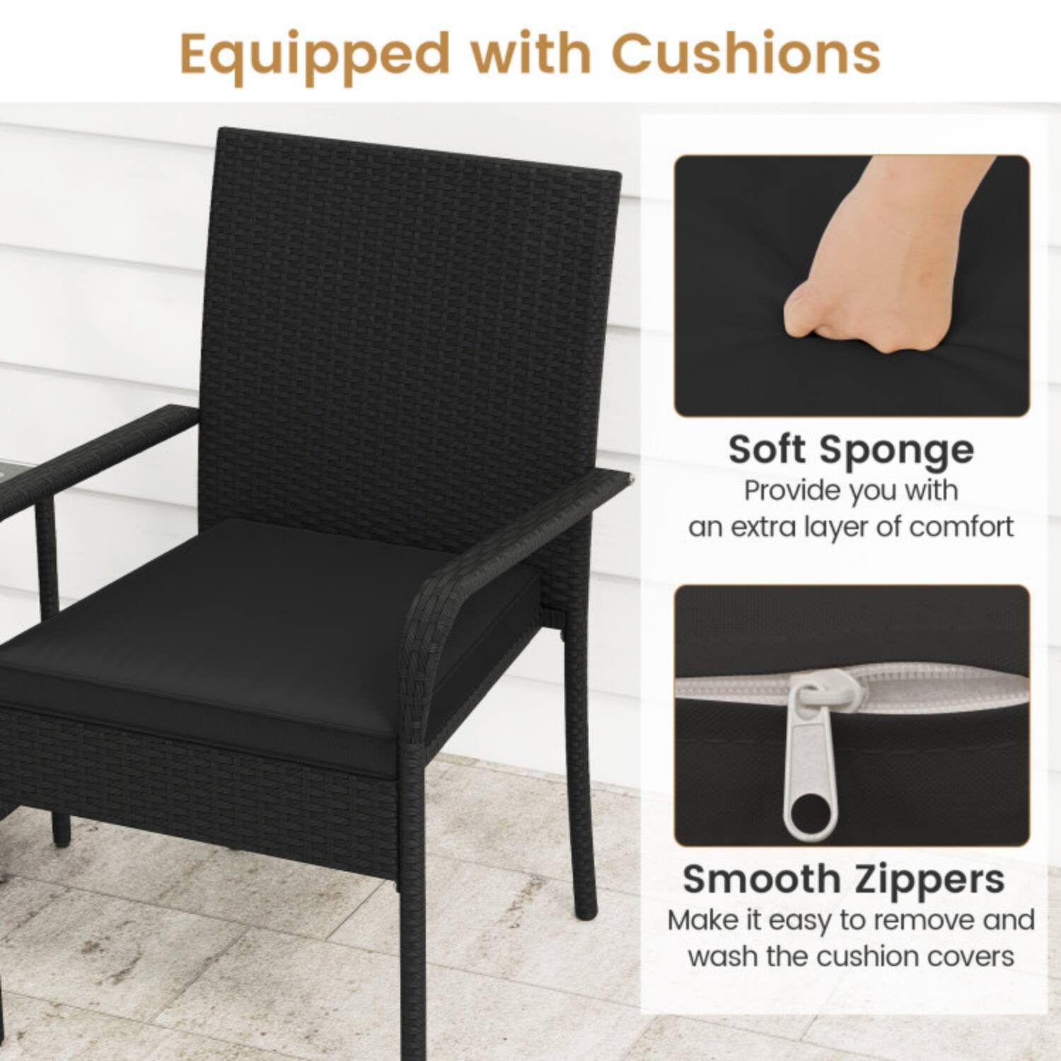Equipped with Cushions

Soft Sponge
Provide you with an extra layer of comfort

Smooth Zippers
Make it easy to remove and wash the cushion covers
