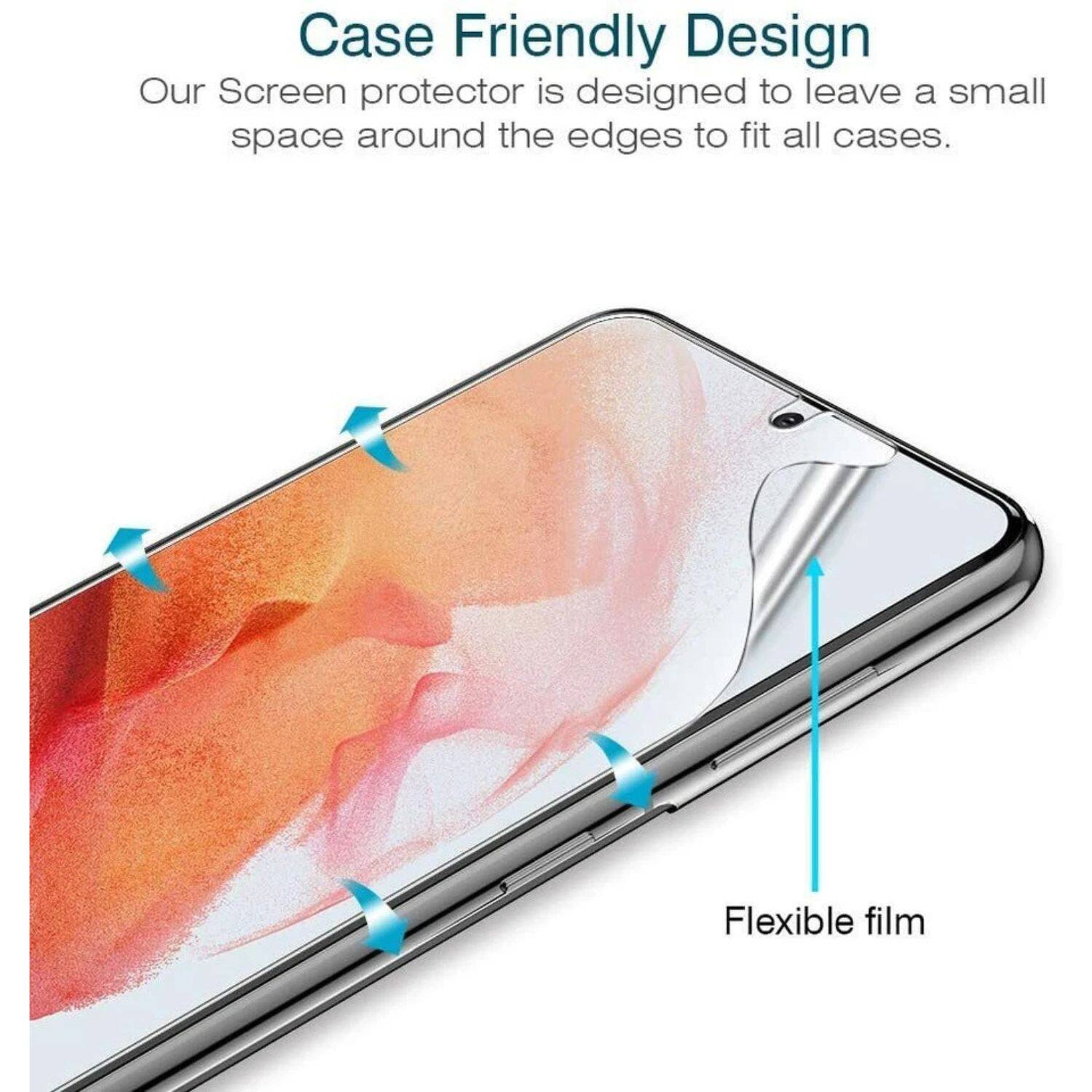Case Friendly Design  
Our Screen protector is designed to leave a small space around the edges to fit all cases.  
Flexible film