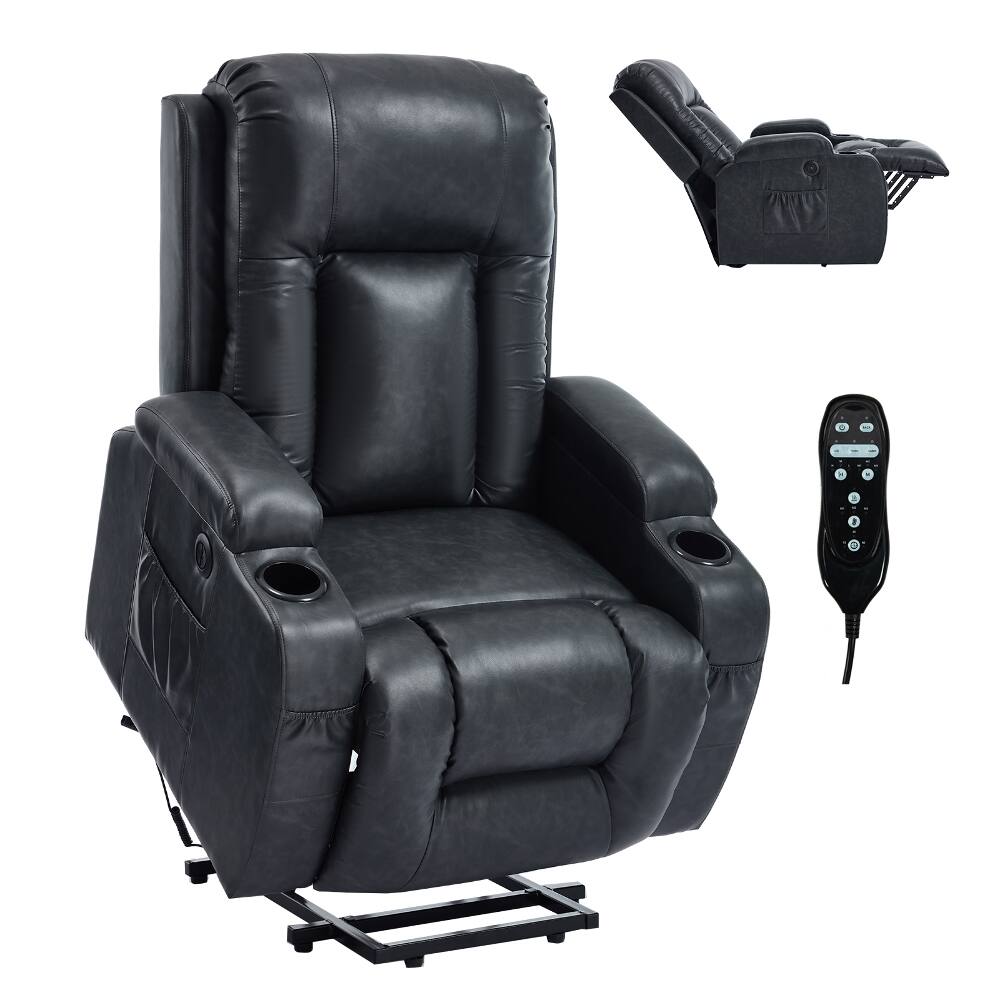 Alt View 6. Ropilly - Ropilly infinite position power recliner, heavy duty lift chair 350 lbs, dark grey - Gray.