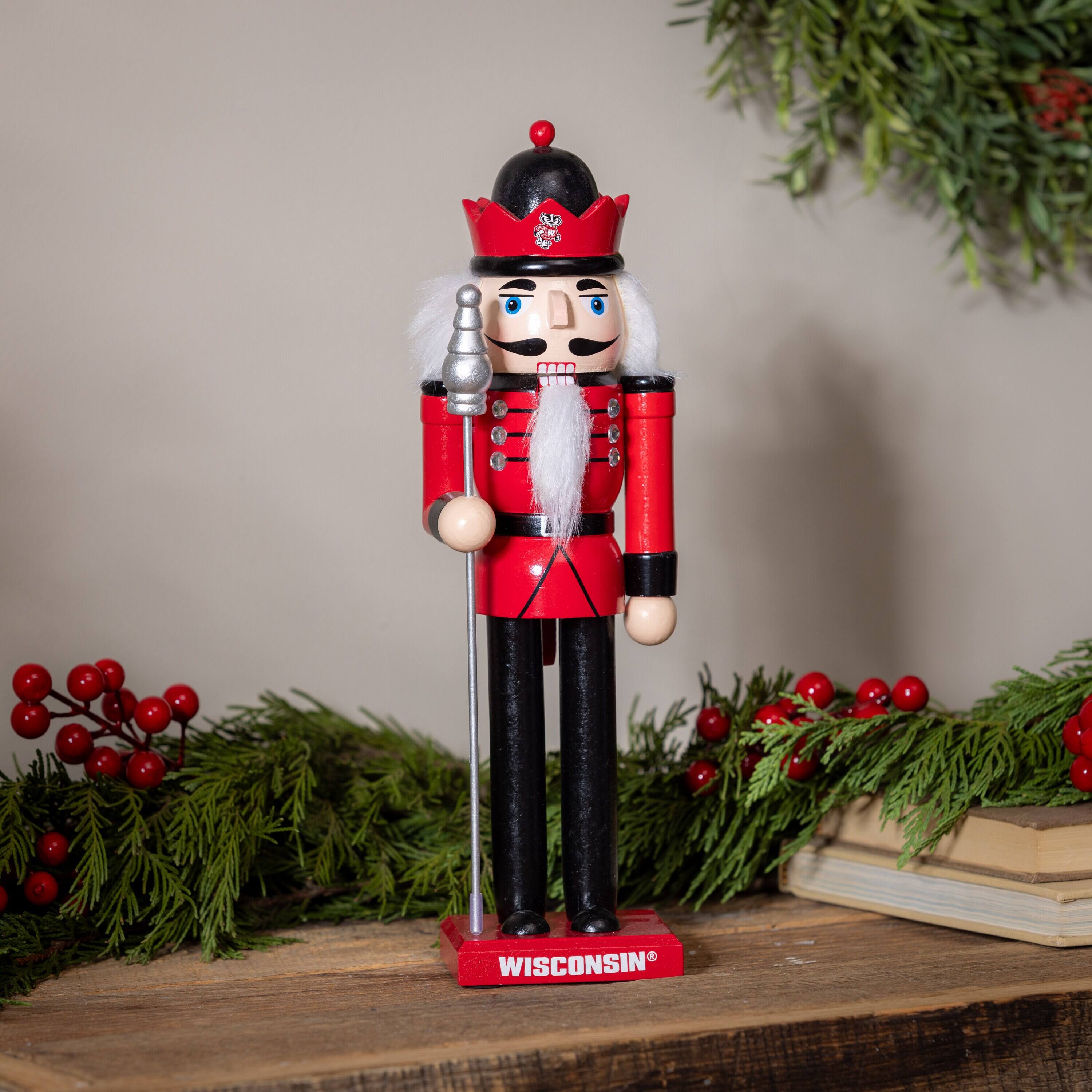 Alt View 2. Evergreen Enterprises - Wisconsin Badgers 12" Wooden Nutcracker Statue - Multicolor.