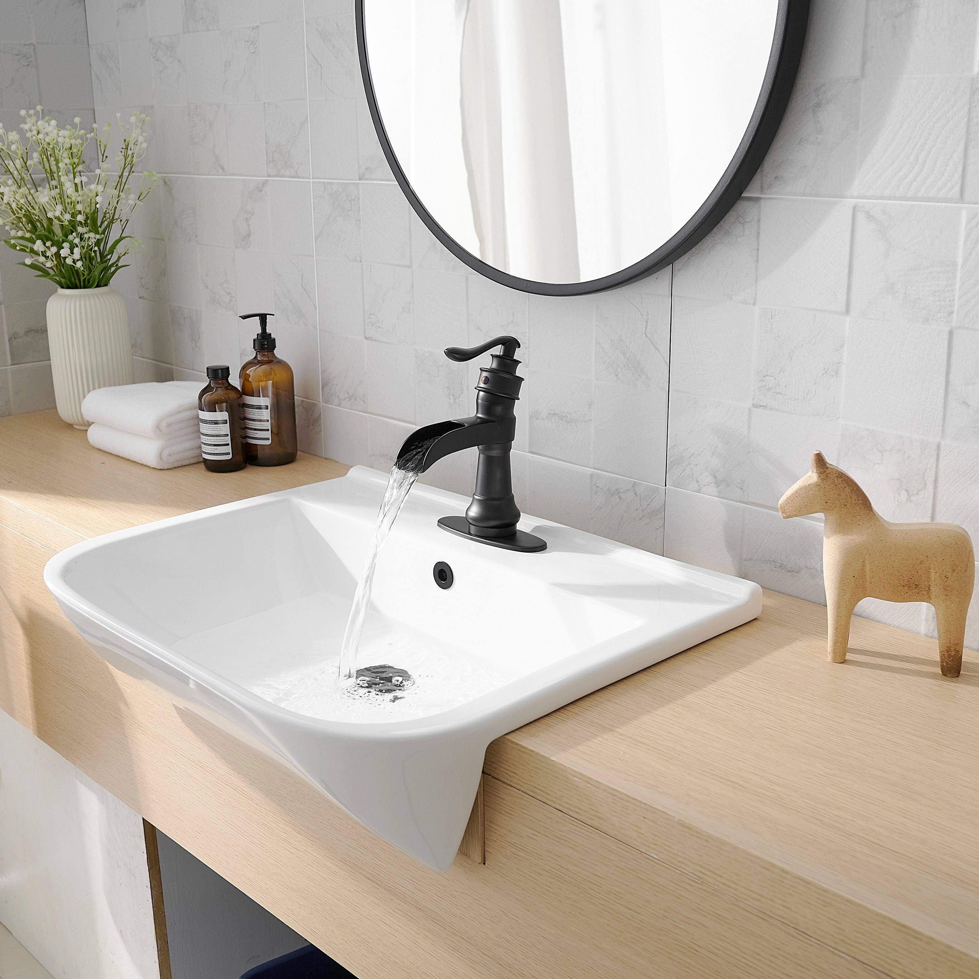 Alt View 5. Boyel Living - Waterfall Single Hole Single-Handle Low-Arc Bathroom Faucet with Pop-up Drain in Matte Black - Matte Black.