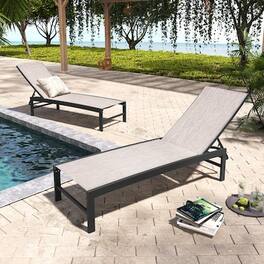 Crestlive Products - Set of 2 Brown Aluminum Frame Stationary Chaise Lounge Chair White Mesh Seat - Earth