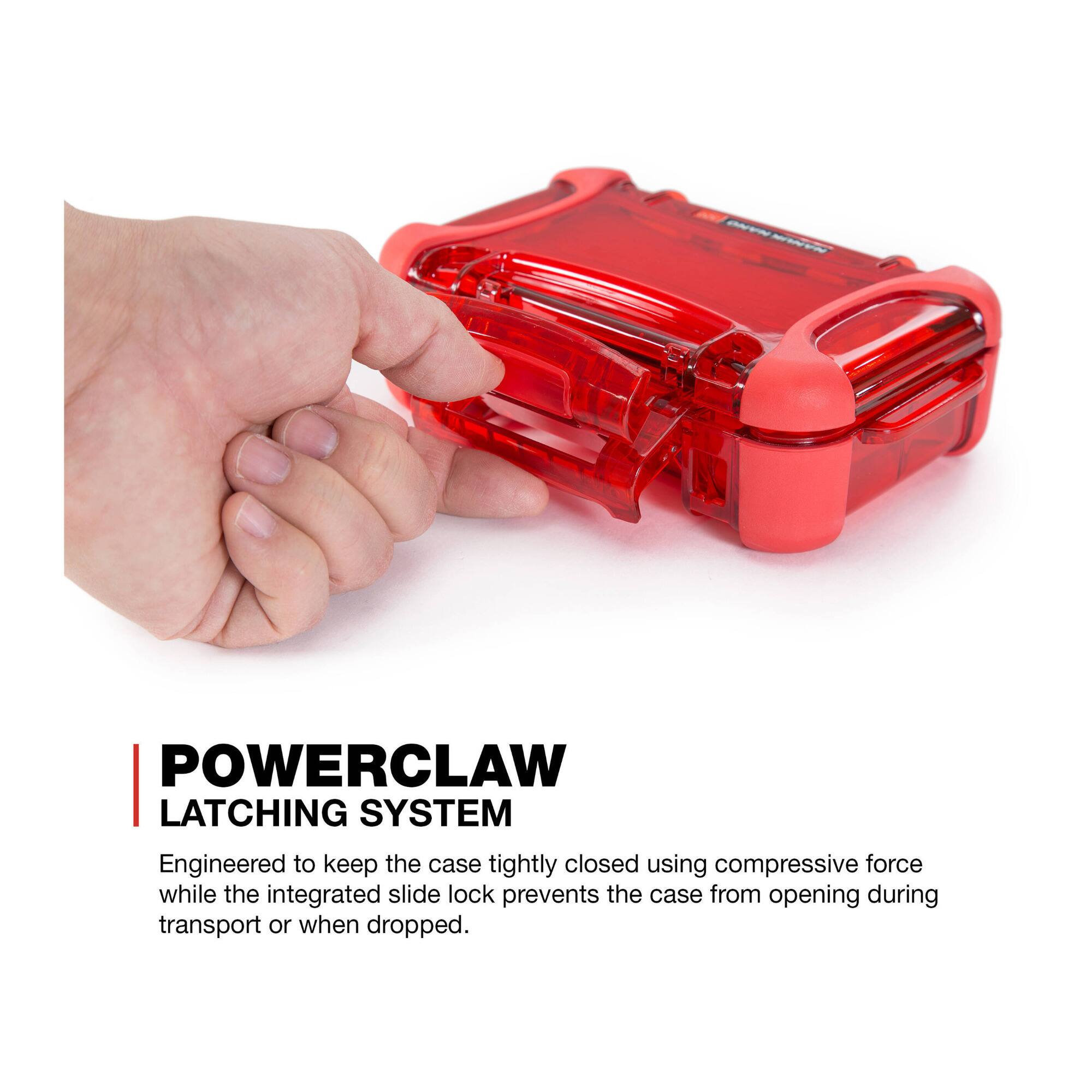 POWERCLAW LATCHING SYSTEM  
Engineered to keep the case tightly closed using compressive force while the integrated slide lock prevents the case from opening during transport or when dropped.