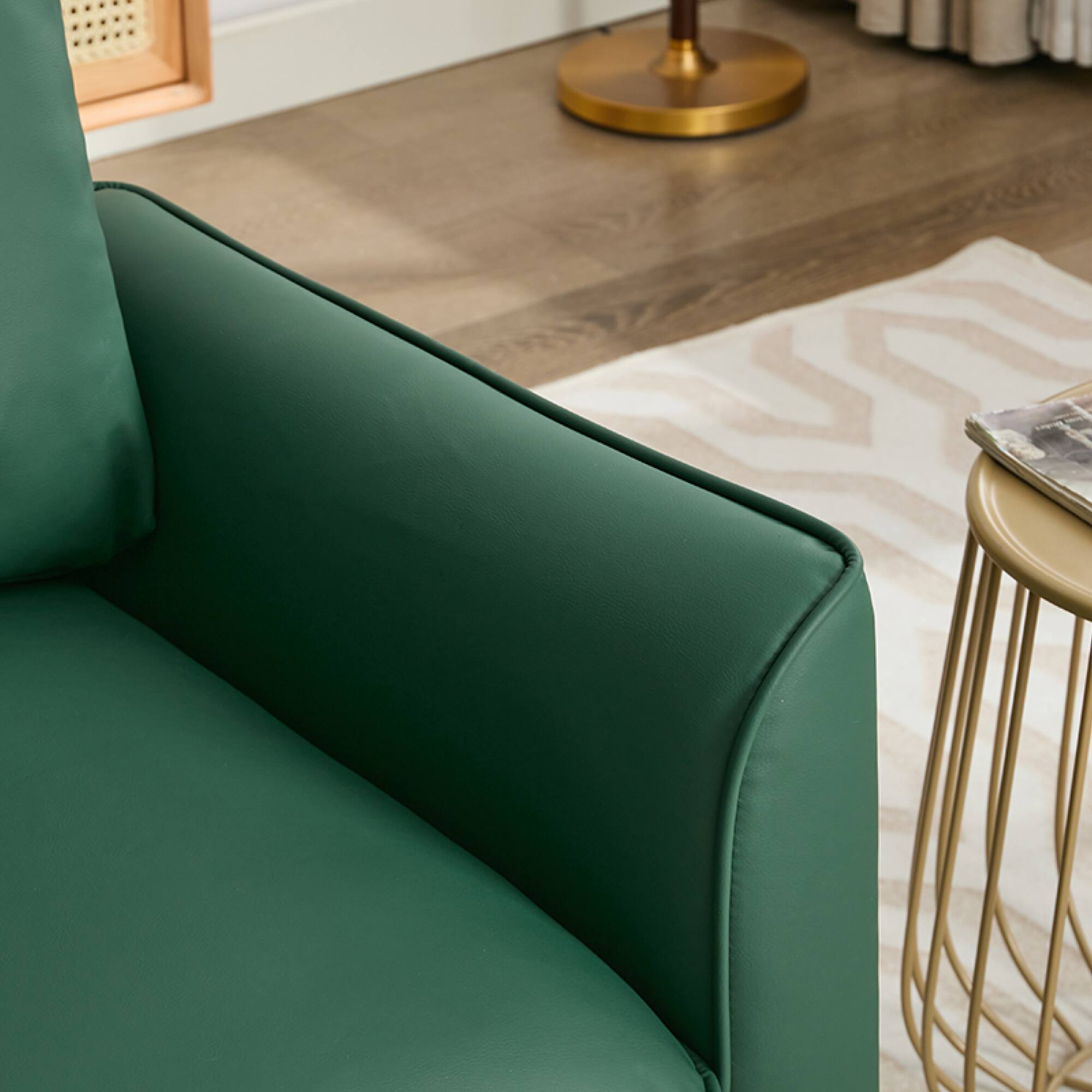 Alt View 7. GOODSILO - Nordic Retro Light Luxury Leather Upholstered Sofa Chair for Living Room, Bedroom, or Balcony - Green.