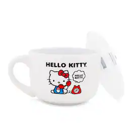 Silver Buffalo - Sanrio Hello Kitty "How Are You?" Ceramic Soup Mug With Vented Lid | 24 Ounces - White