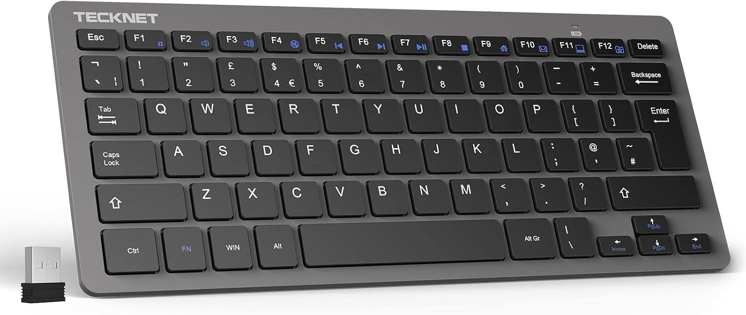 TECKNET 2.4G Small Wireless Keyboard, Compact Mini, Media Hotkeys, 12 ...