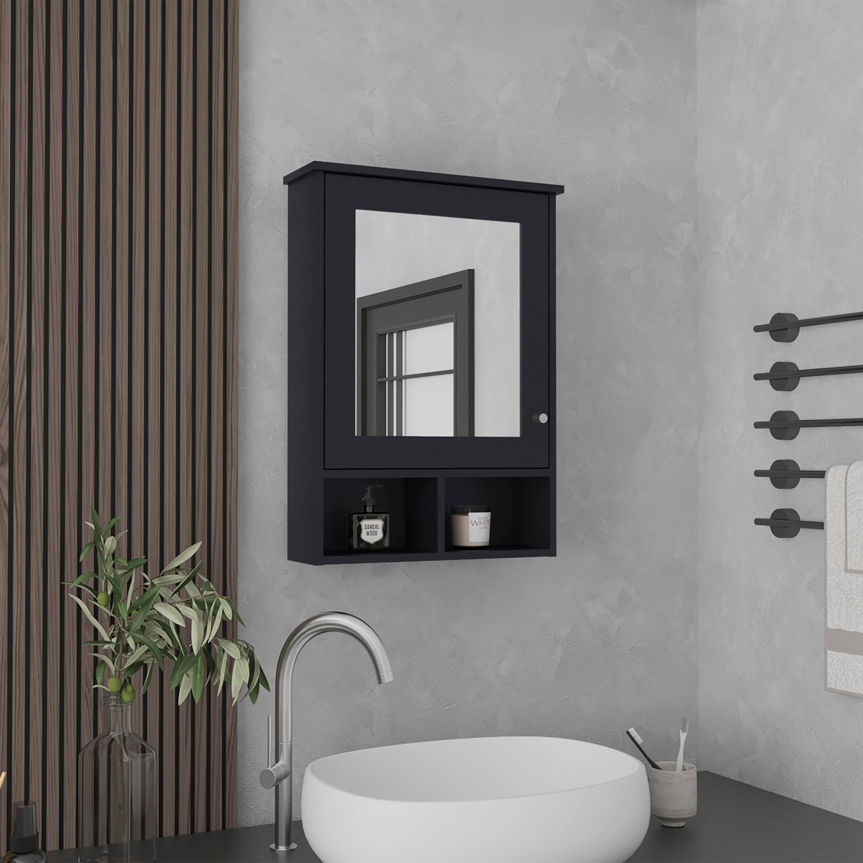 Angle. TuHome - Oba 2-Pc Wall-Mounted Bathroom Medicine Cabinet With Open And Closed Storage - Black.