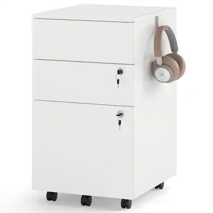 Front. Gymax - Gymax 3-Drawer File Cabinet Rolling File Organizer w/ Lock & 4 Keys for Letter/Legal/A4 White - White.