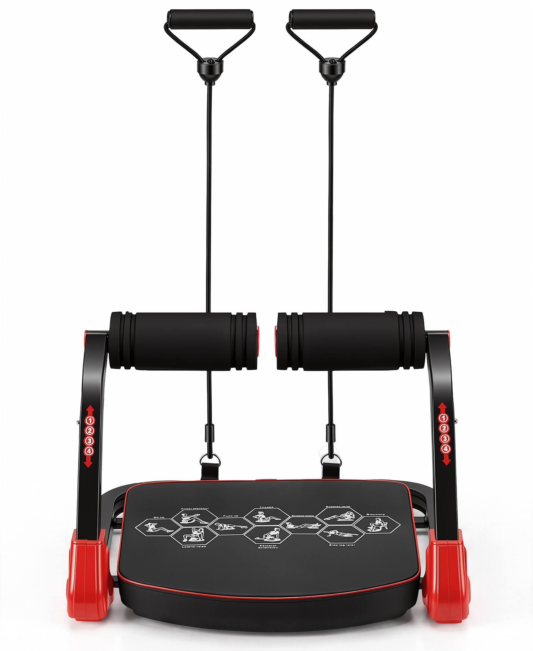 Alt View 1. Sugift - Foldable Adjustable Ab Machine for Stomach Workout at Home Gym, 4 Resistance Levels Core Trainer with Resistance Bands - Red.
