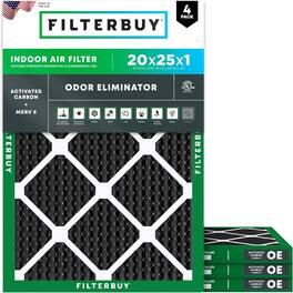 Filterbuy - 20x25x1 MERV 10 Odor & Allergy Defense, Electrostatic Pleated HVAC AC Furnace Air Filters Replacement (4-Pack) - Black