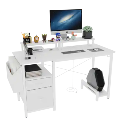 Front. Spaco - Spaco 47.3 Inch Gaming Computer Desk with Power Outlet, 2 Monitor Stands, 2 Drawers, Side Pocket for Home Office - White.