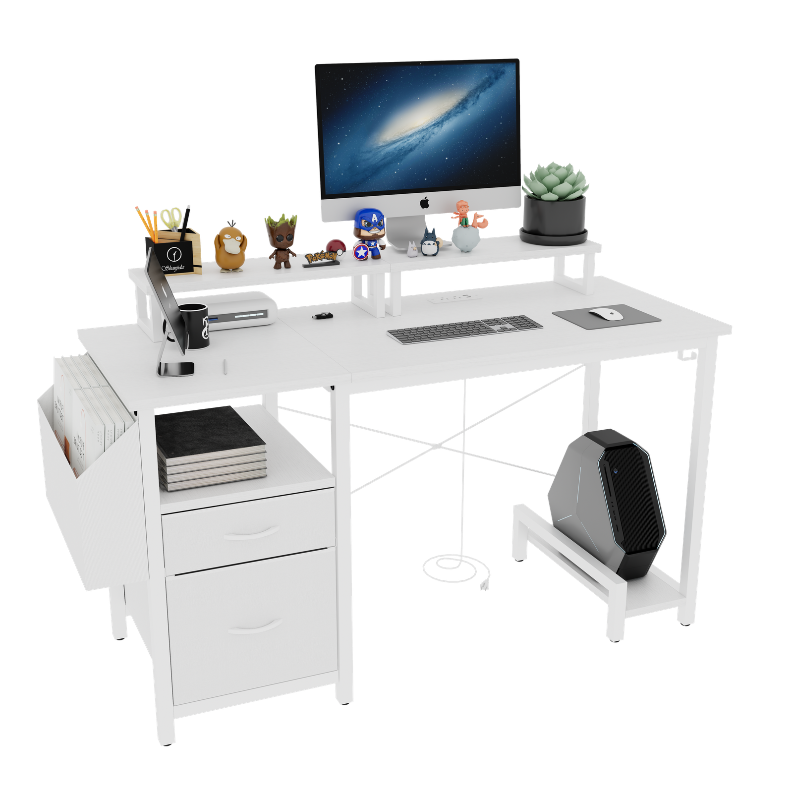 Front. Spaco - Spaco 47.3 Inch Gaming Computer Desk with Power Outlet, 2 Monitor Stands, 2 Drawers, Side Pocket for Home Office - White.