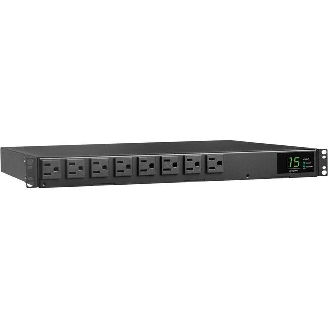Front. Tripp Lite - Eaton Tripp Lite Series 1.44kW 120V Single-Phase ATS/Local Metered PDU - 8 NEMA 5-15R Outlets, Dual 5-15P Inputs, 12 ft. - Black.