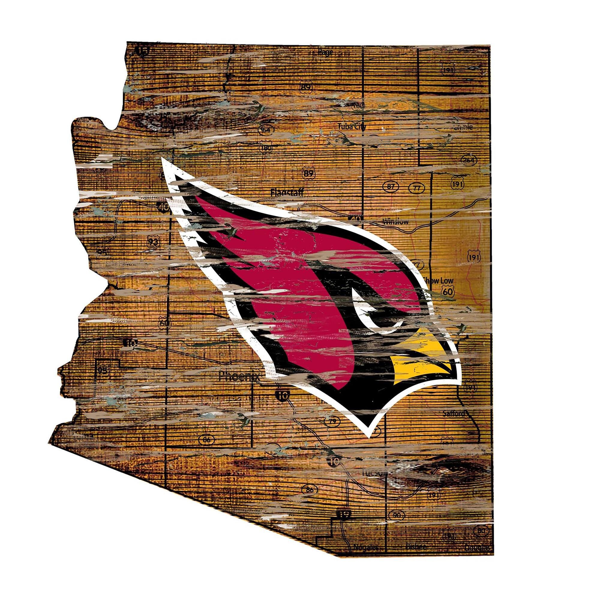 Arizona Cardinals 23.5" x 23.5" Distressed State with Logo Sign