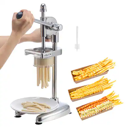 Front. VEVOR - Commercial French Fry Cutter,Stainless Steel Fried Potato Strips Squeezer,Long French Fries Maker with Pull-out Extruder - Sliver.