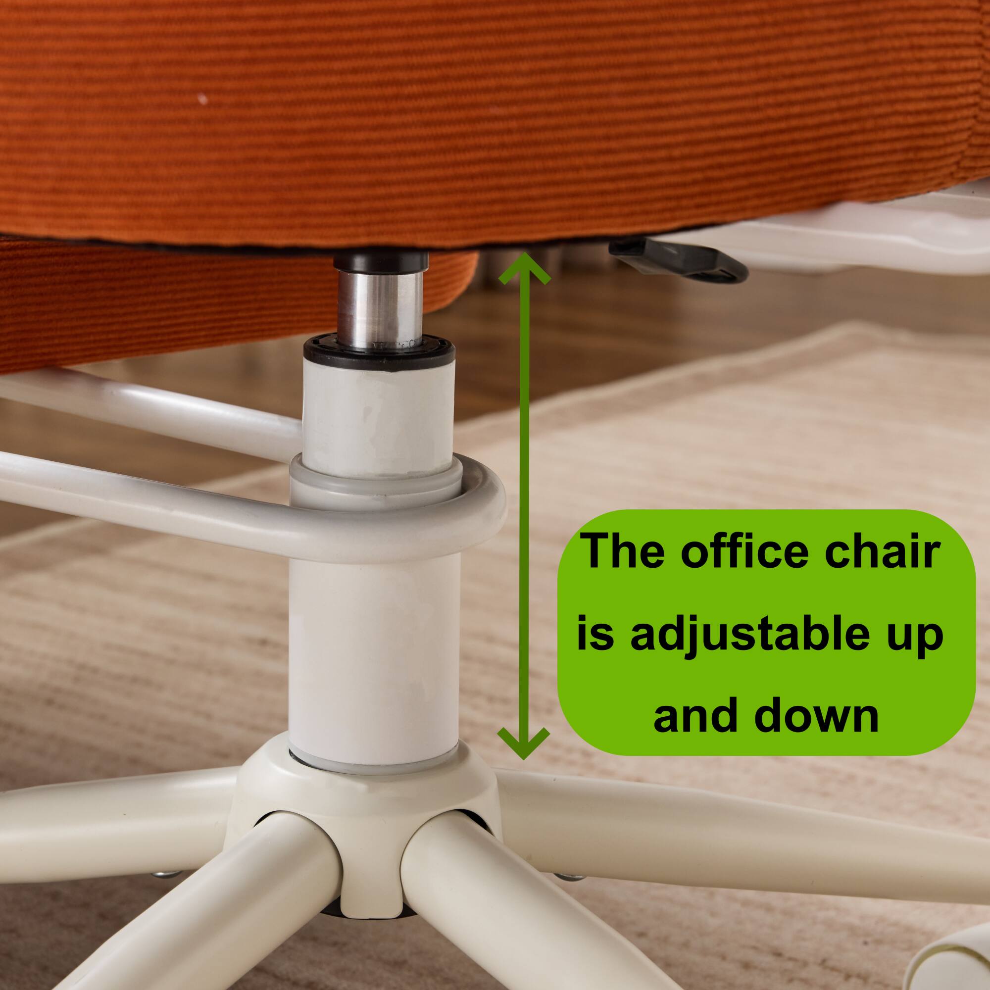 The office chair is adjustable up and down