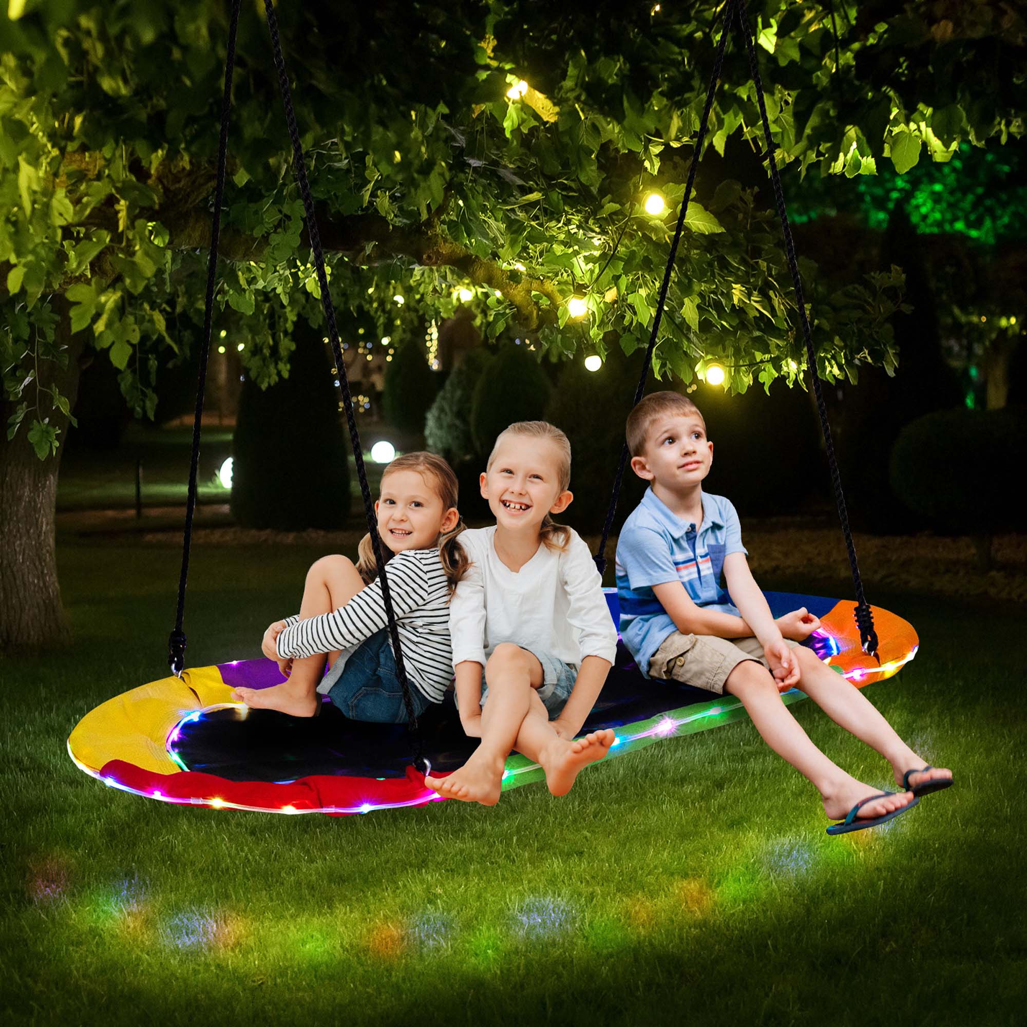 Alt View 1. Costway - Costway 60" Saucer Swing with LED Lights 700 LBS Platform Tree Swing with Adjustable Ropes - Multicolor.