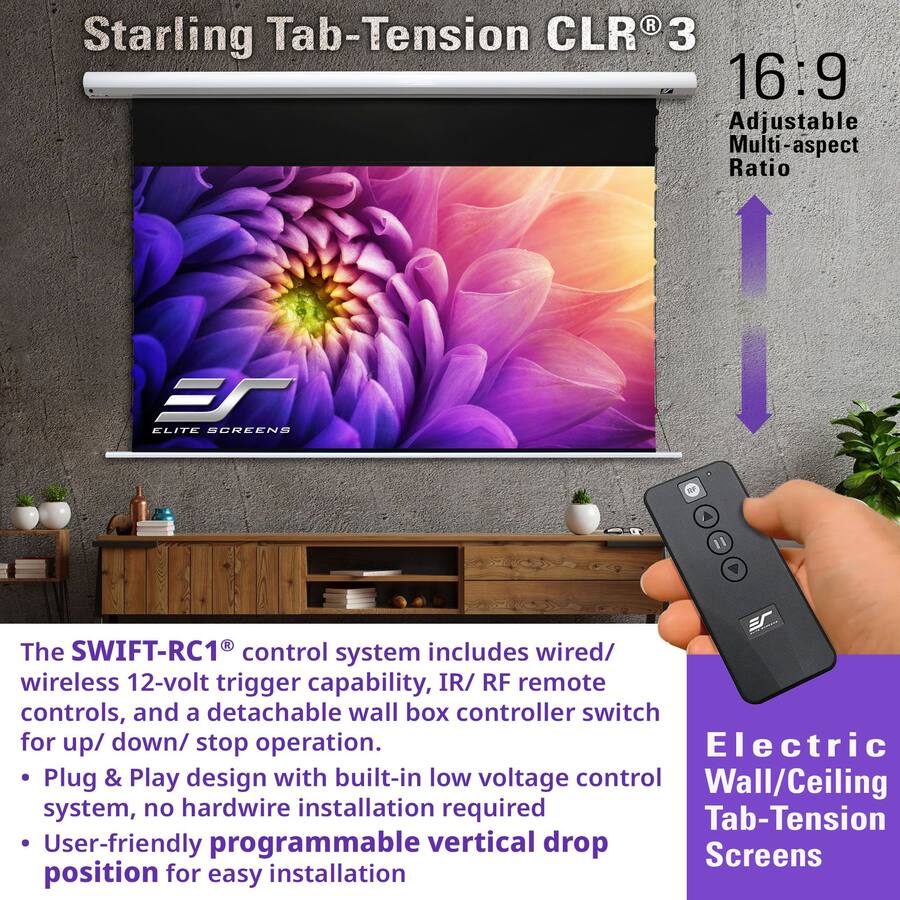 Elite Screens Starling Tab Tension CLR®3 CeilingLightRejecting Electric ...