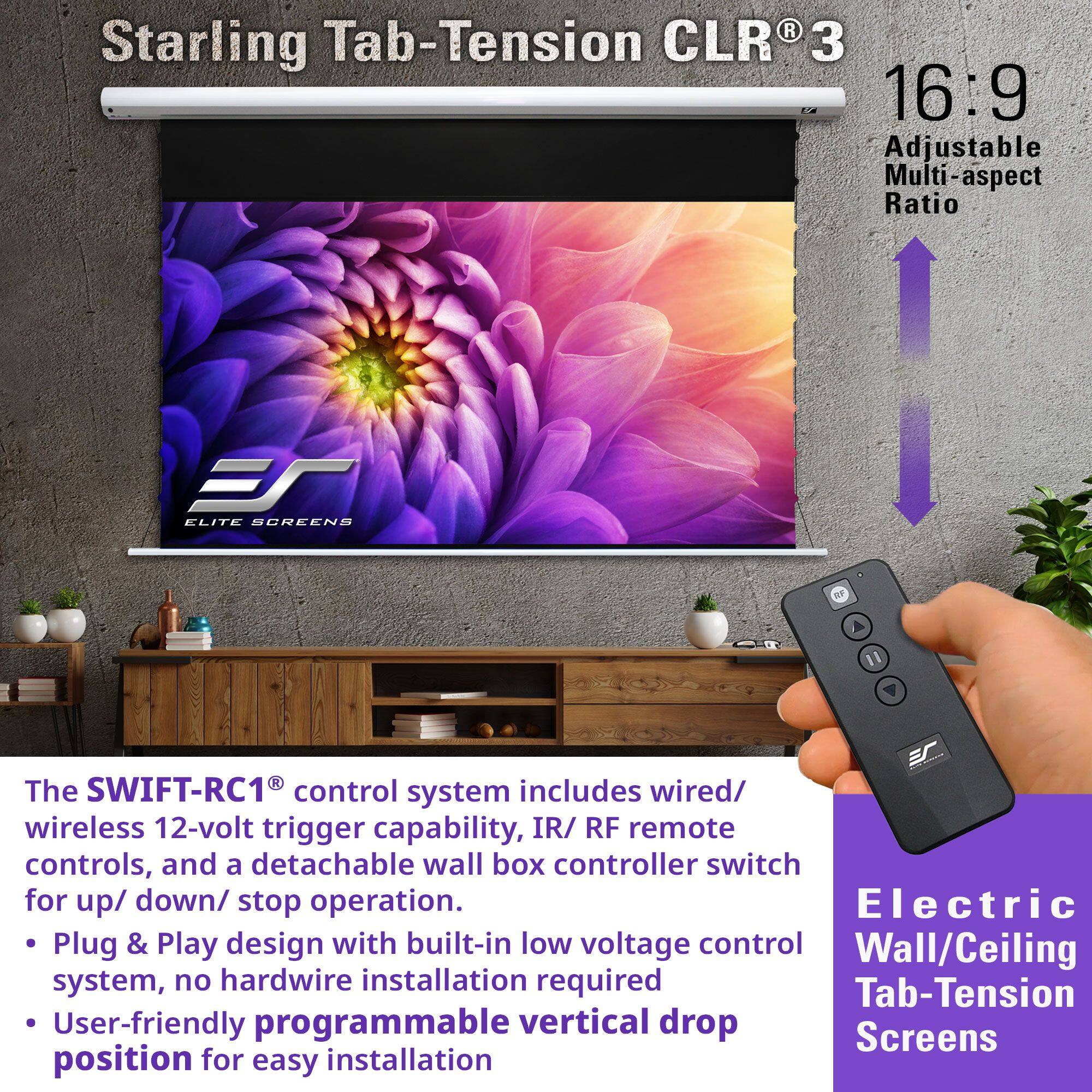 Elite Screens Starling Tab Tension CLR®3 CeilingLightRejecting Electric ...