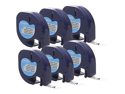 DYMO - LetraTag 2050823 Plastic Label Maker Tape, 1/2" x 13', Black on 6/Pack - White