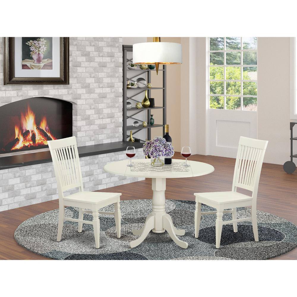 Back. East West Furniture - 3 PC Dining room set for 2-Kitchen Table and 2 Kitchen Dining Chairs - Linen White.