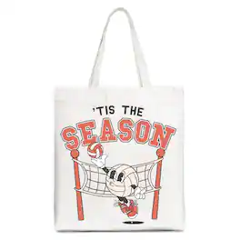 OrnamentallyYou - Tis the Season Volleyball Canvas Tote Bag, Retro Game Day Lightweight Sports Gift Bag - White