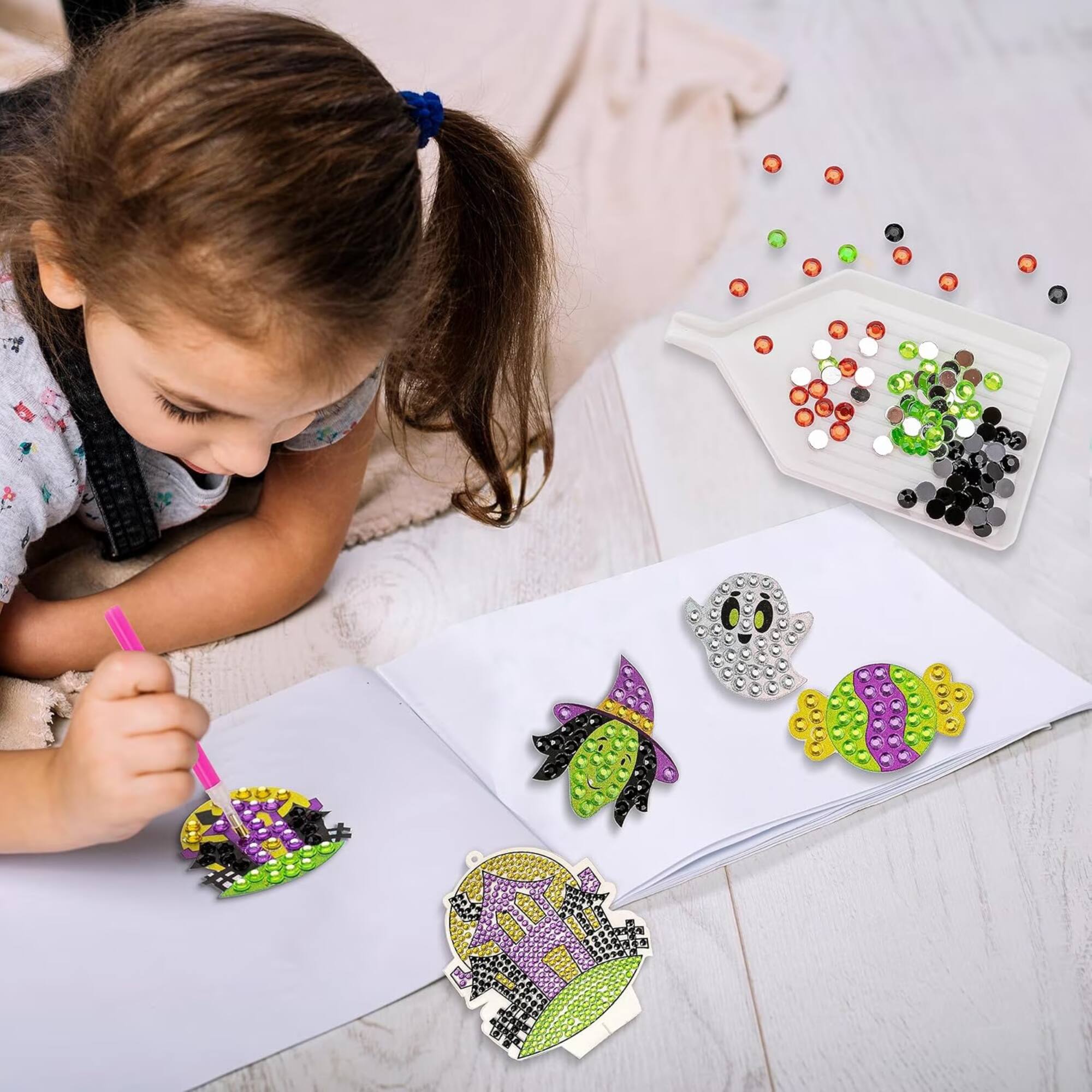 Alt View 5. Joyfy - Halloween Crafts for Kids,Gem Art Kit Diamond Painting Kit with Stickers,Suncatchers,Keychains,Halloween Party Supplies.