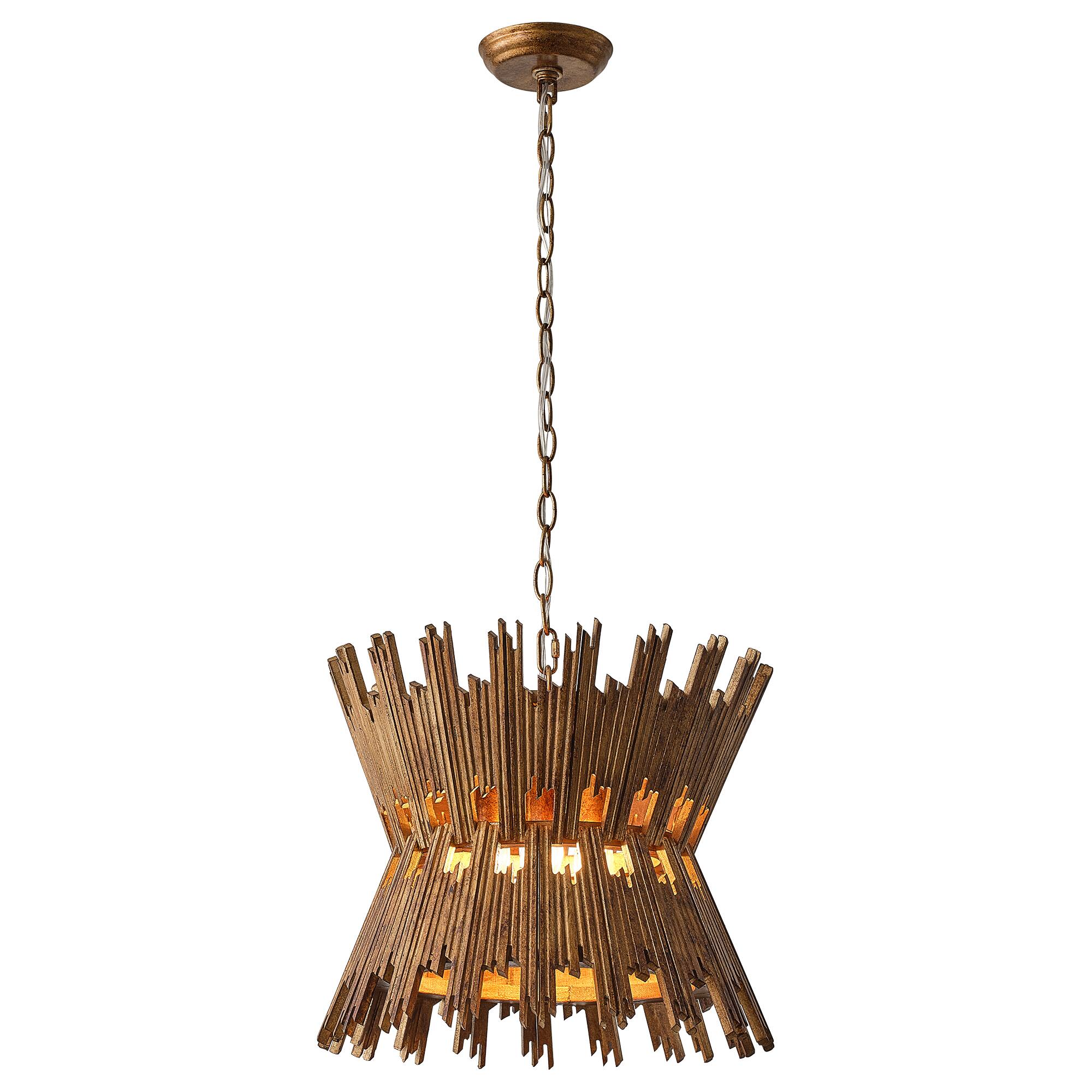 Back. Vaczon - 4-Light Vintage Wood Adjustable Chandelier Dimmable Statement Ceiling Light Fixture for Dining Room and Entryway - Gold.