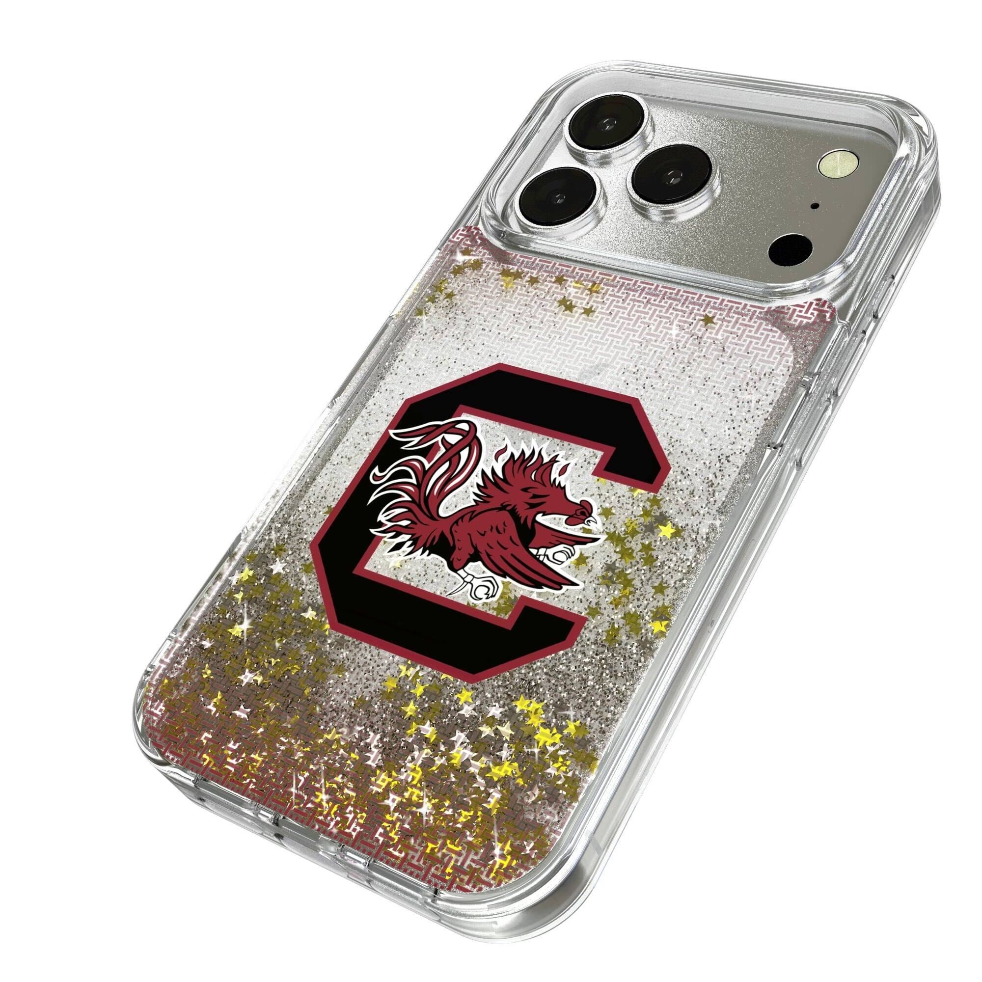 Alt View 1. Keyscaper - South Carolina Gamecocks Linen Logo iPhone Glitter Case - 15 Pro - Multicolor.