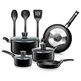 SereneLife - Kitchenware Pots & Pans Set – Cookware, Non-Stick Coating (11-Piece Set) - Black