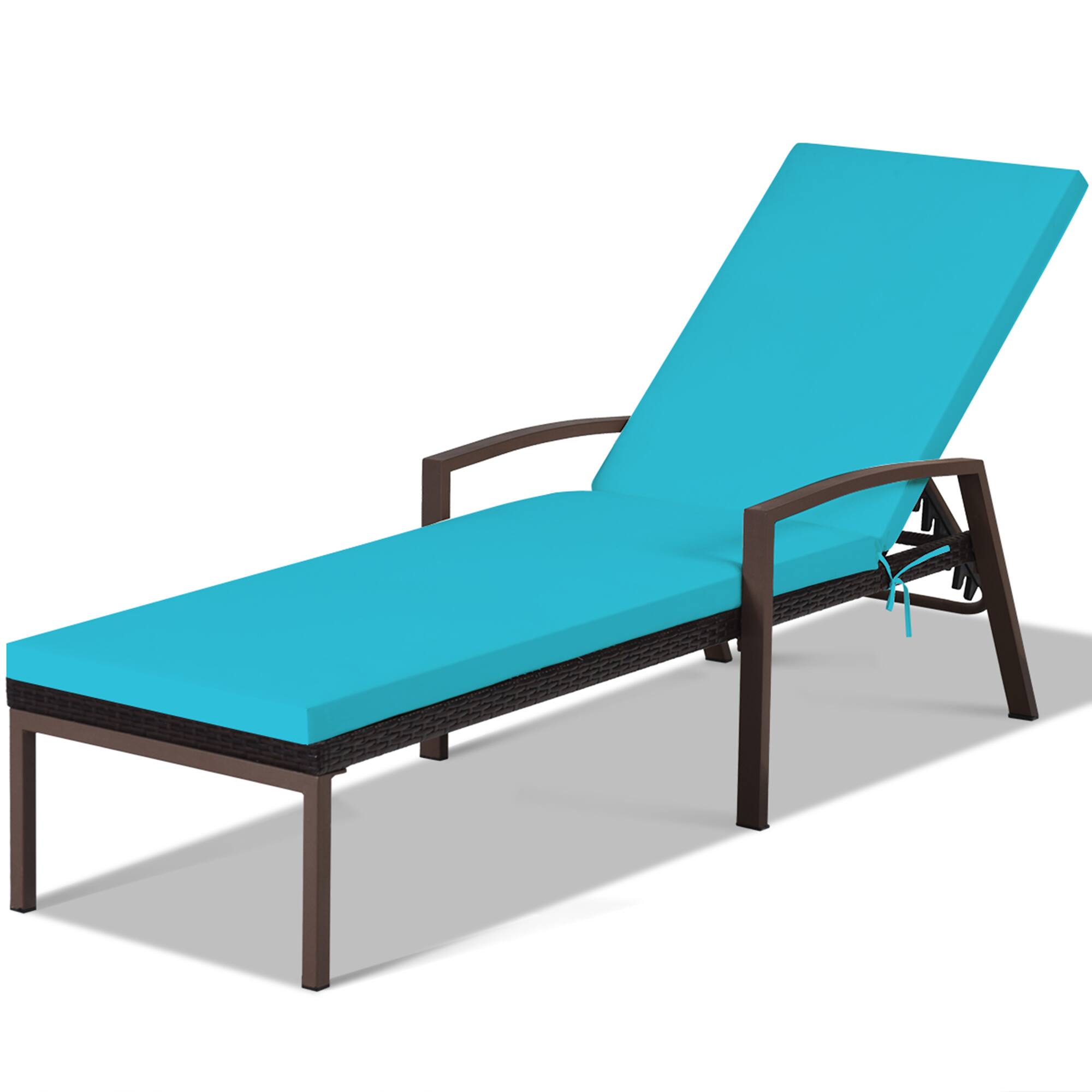 Alt View 2. Gymax - Gymax Adjustable Rattan Chaise Recliner Lounge Chair Patio Outdoor w/ Turquoise Cushion - as pic.