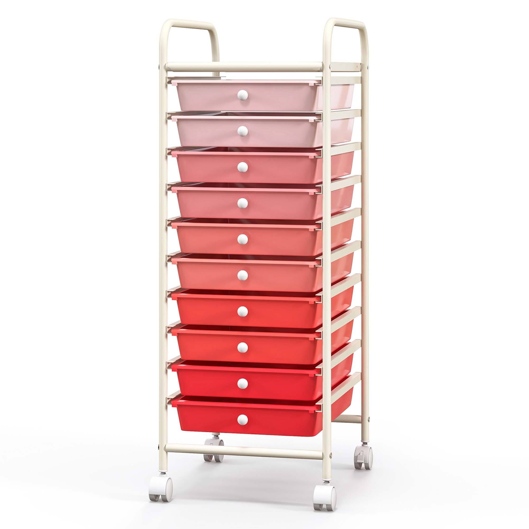 Alt View 1. Costway - 10 Drawer Rolling Storage Cart Scrapbook Paper Office School Organizer - Gradient Pink.