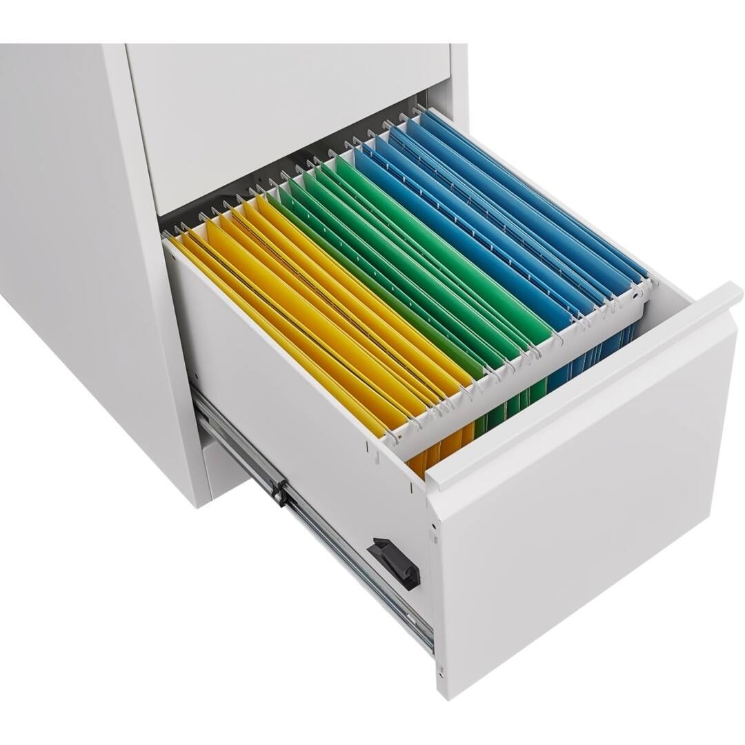 Alt View 3. GARVEE - 3 Drawer Metal Filing Cabinet, Vertical File Cabinets with Lock Home Office Metal File Organizer - White.