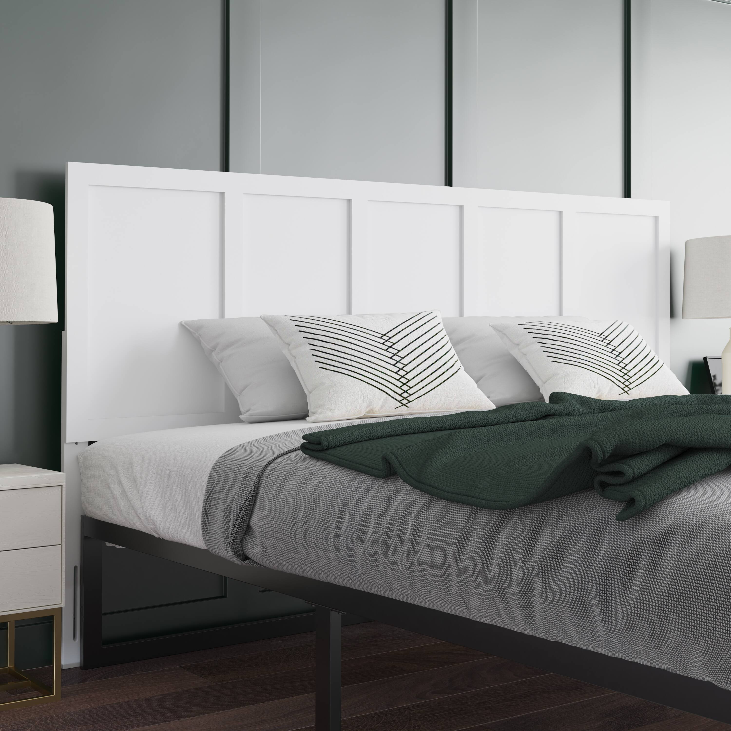 Front. Emma + Oliver - Omar Paneled Wooden Adjustable Headboard Only - White.