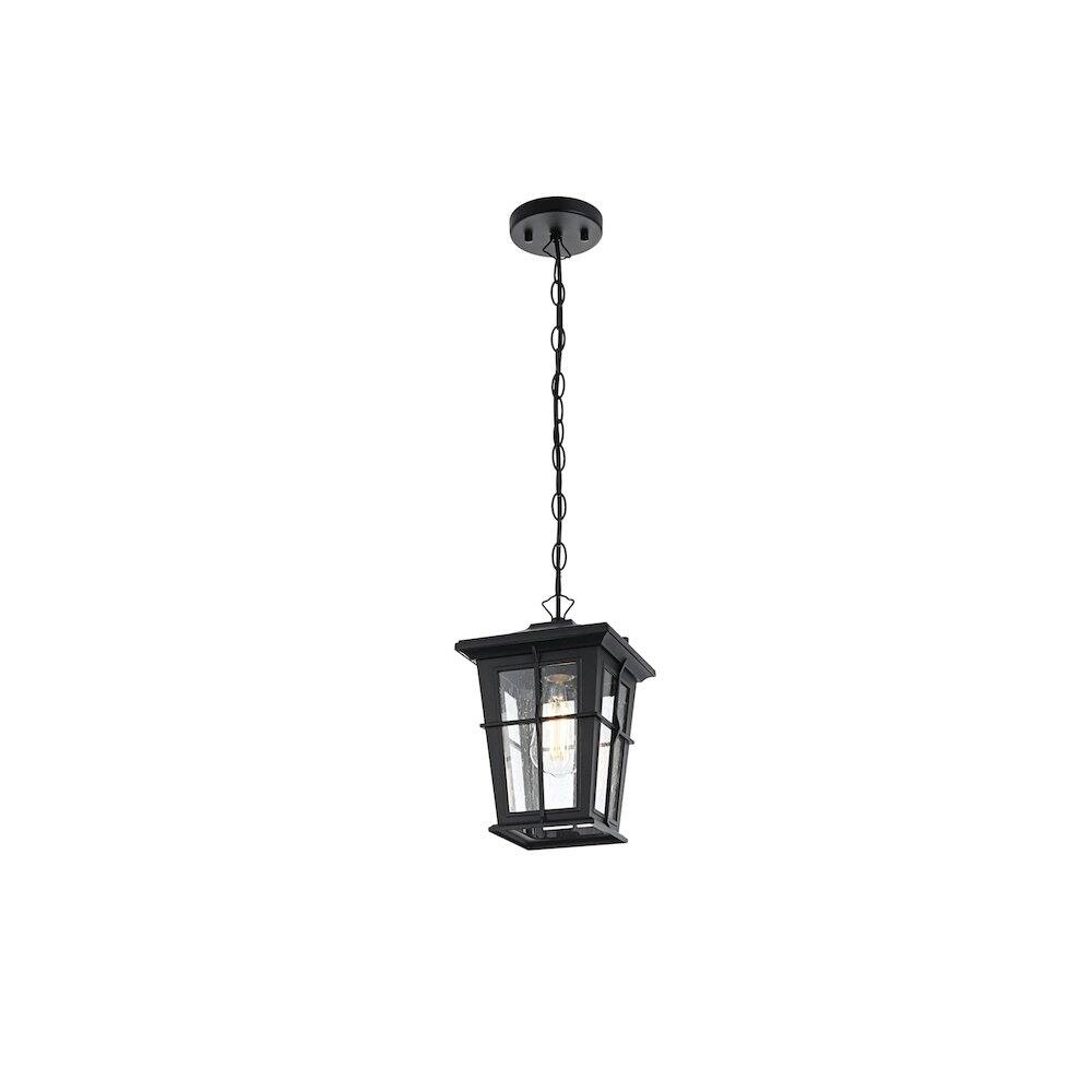 Angle. Elegant Lighting - Bodine 7 inch Outdoor Pendant in Black - Black.