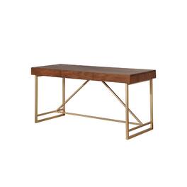 Manhattan Lane - Modern Style Wooden Writing Desk with Unique Metal Legs, Walnut - Brown and Gold