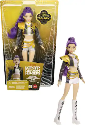 SINGS CANTA ELLE CHANTE "GOLDEN"
NETFLIX KPOP DEMON HUNTERS
HUNTR/X SINGING CANTA CHANTANTE a CANTANDO RUMI
WARNING: CHOKING HAZARD Small parts. Not for children under 3 years.
DANGER D'ÉTOUFFEMENT - Petits éléments. Ne convient pas aux enfants de moins de 3 ans.
ATTENTION: Pequeños elementos. No conviene para menores de 3 años.
