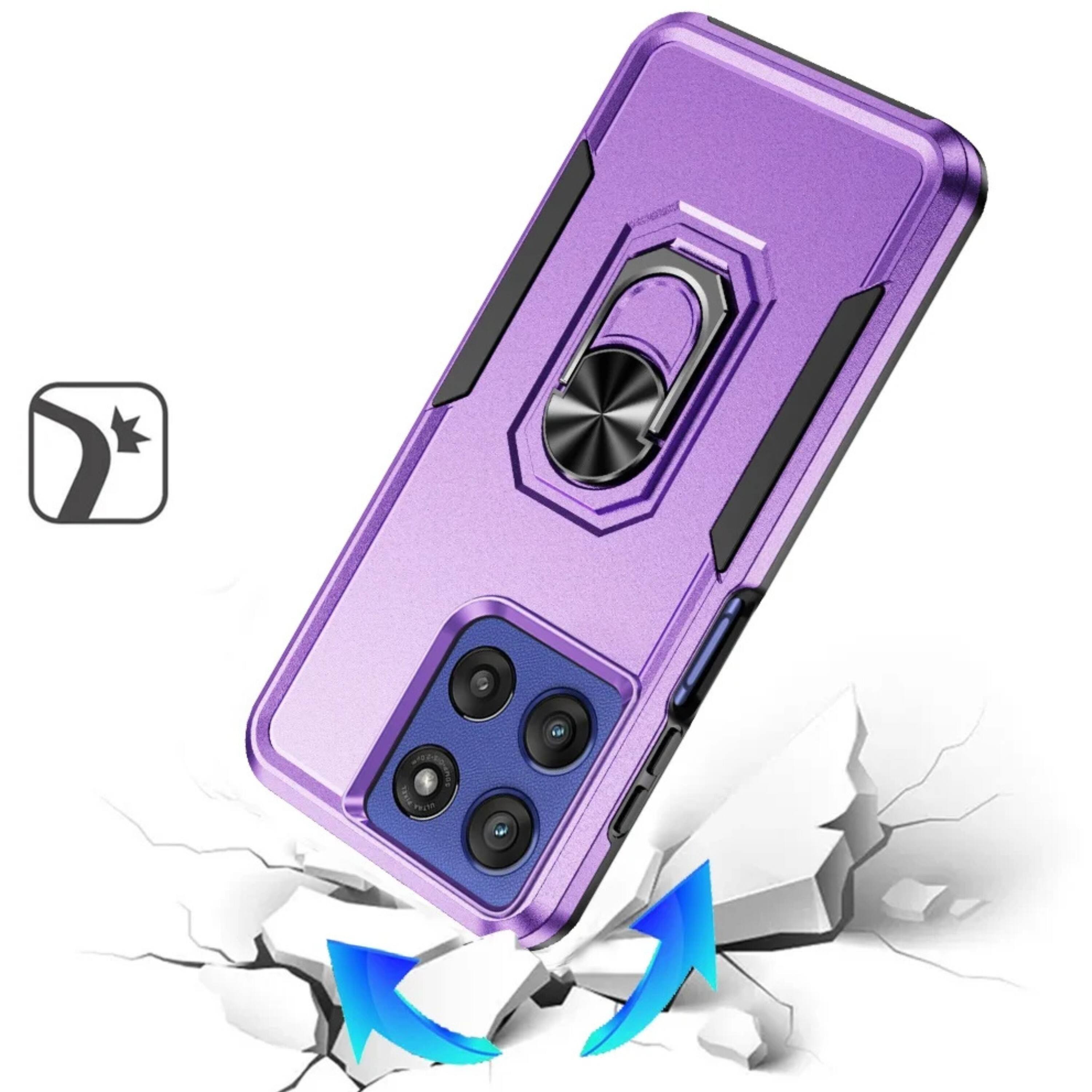 Left. Kitcheniva - Hard Shell Soft Inner Rubber Cover Metal Ring Stand Phone Case With Tempered Glass For Moto G Stylus 2026/2025 Purple - Purple.