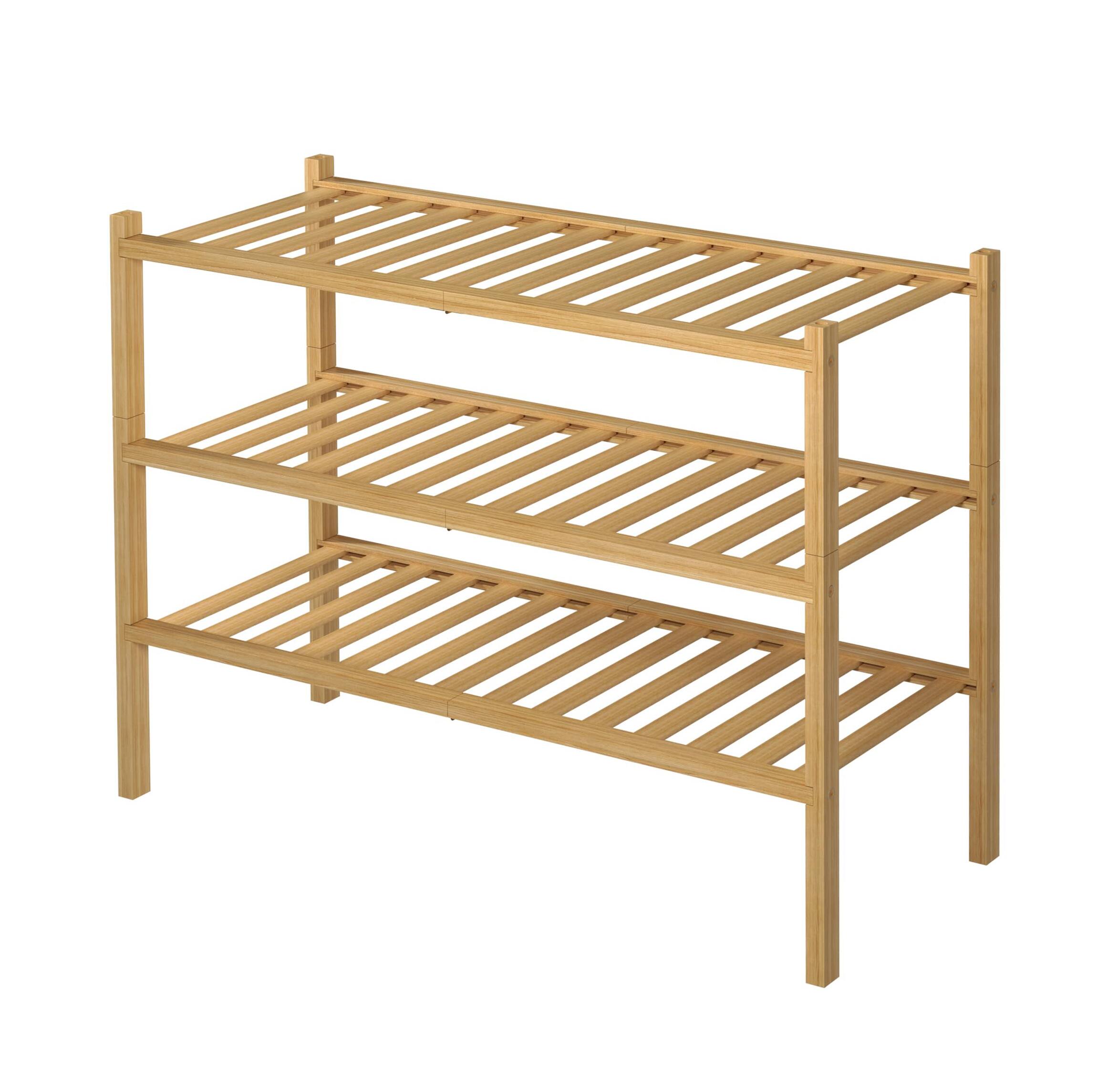 Alt View 2. Dazzed Corner - 3 Tier Bamboo Shoe Rack for Closet Free Standing Wood Shoe Shelf Storage Organizer Stackable - Natural.