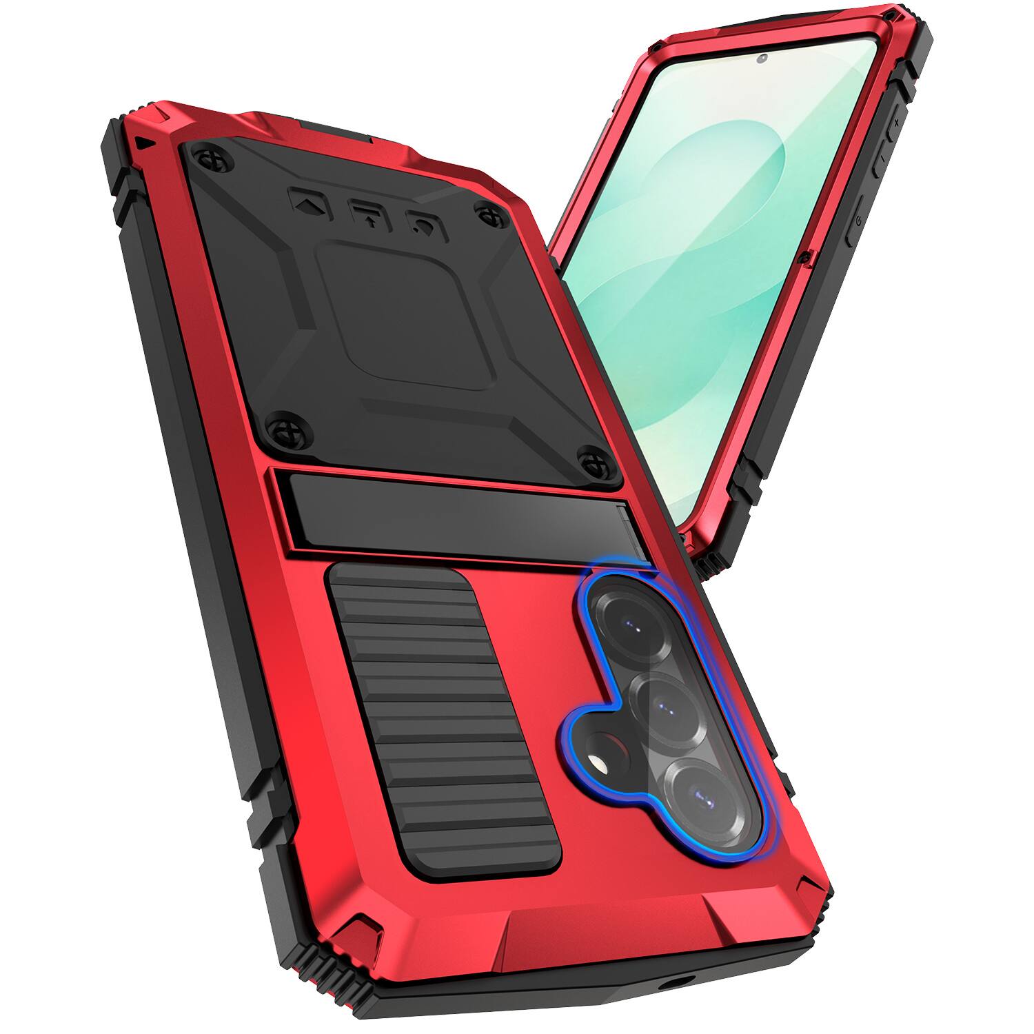 Angle. Dteck - For Samsung Galaxy S26 Case Outdoor Sports Kickstand Rugged Heavy Duty Full Body Cover with Built in Screen Protector - Red.