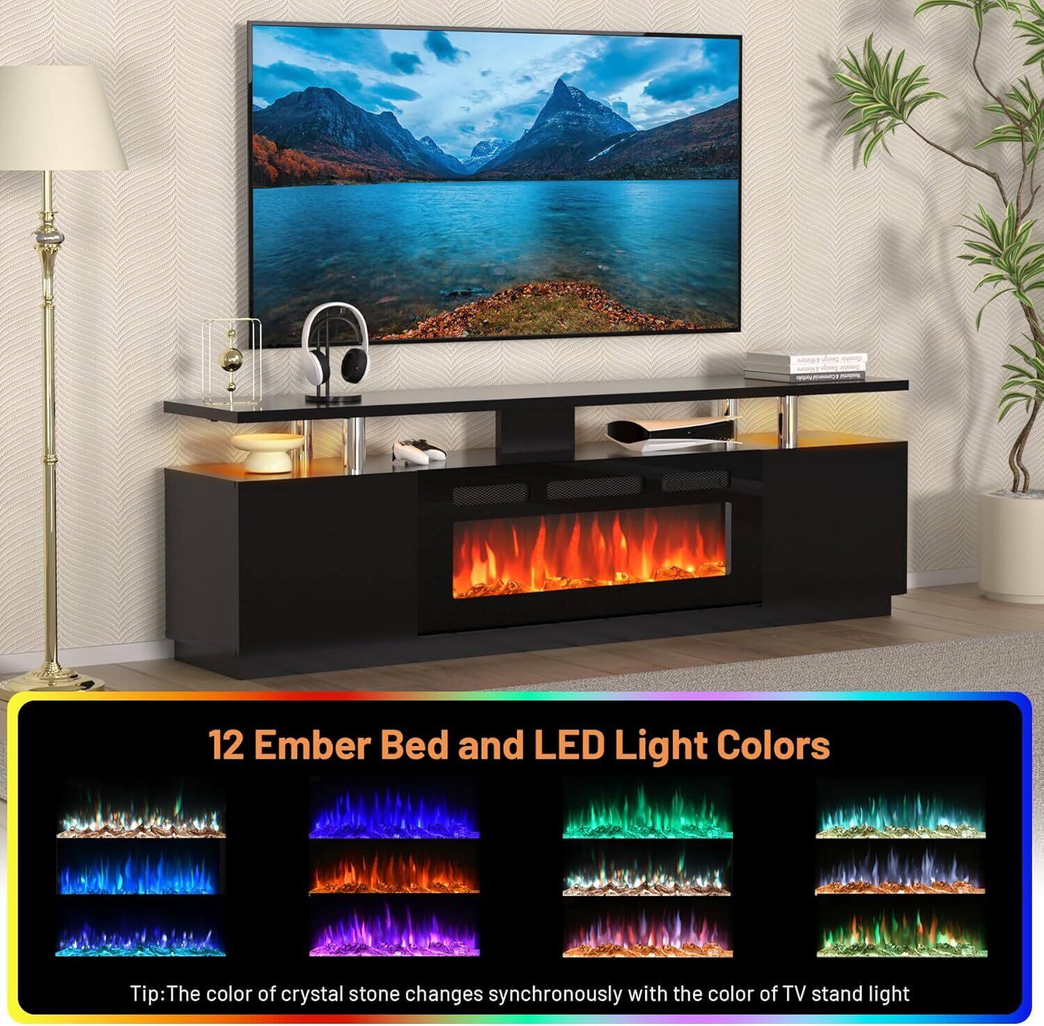 12 Ember Bed and LED Light Colors

Tip: The color of crystal stone changes synchronously with the color of TV stand light