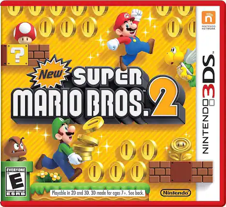 New SUPER MARIO BROS. 2
EVERYONE
CONTENT RATED BY ESRB
Playable in 2D and 3D. 3D mode for ages 7+. See back.
Nintendo NINTENDO NETWORK TM
NINTENDO 3DS - E (Everyone)