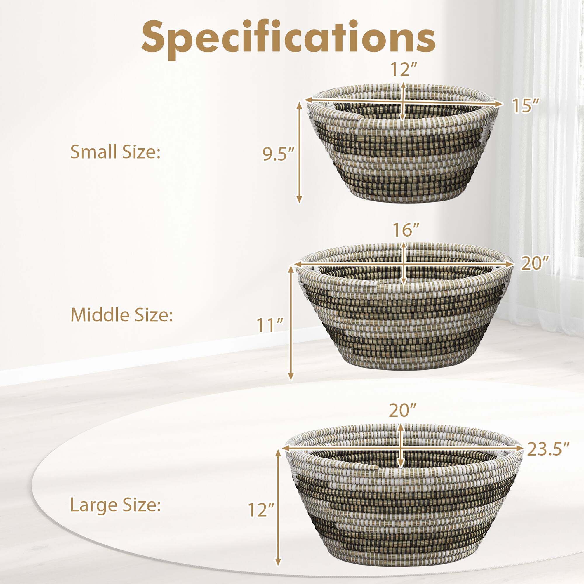 Specifications:
* Small Size: 9.5"
* Middle Size: 11"
* Large Size: 12"