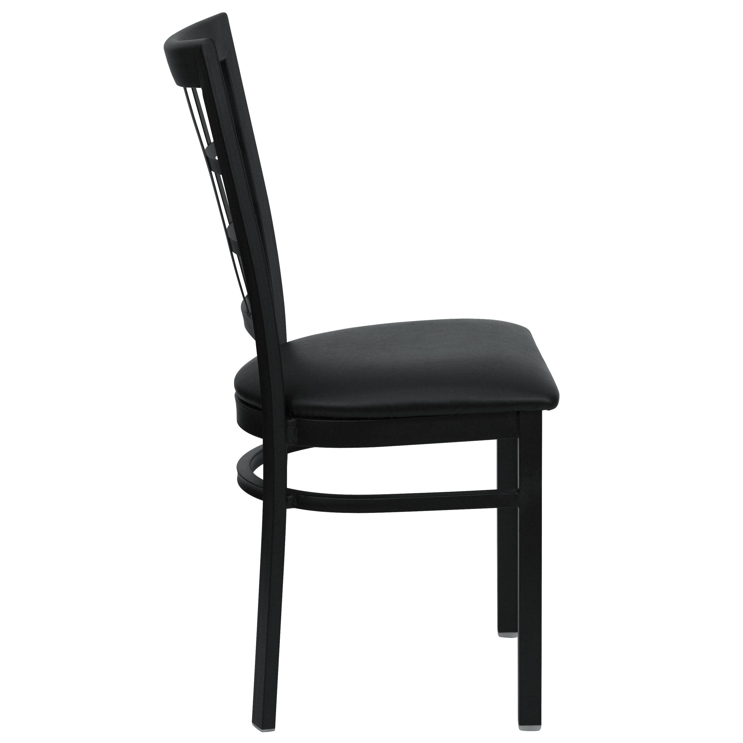 Alt View 6. Emma + Oliver - 2 Pack Window Back Metal Restaurant Chair - Black Vinyl Seat/Black Metal Frame.