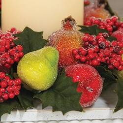 Left. BreeBe - Sugar Glazed Winter Fruit & Holly Candle Ring - 4" - Multicolor.