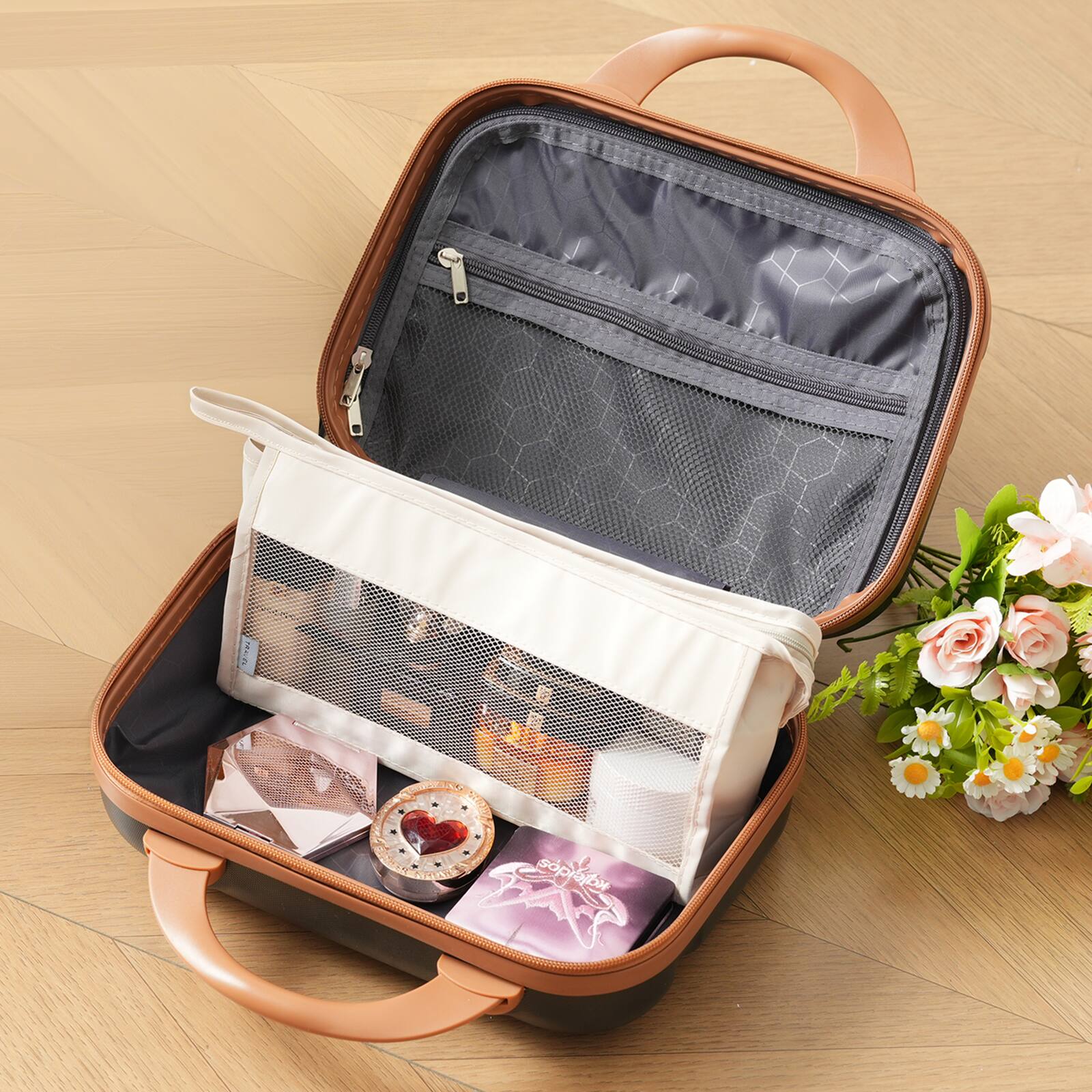 The text on the image is:

- "M78" (on the top left corner)
- "LONDON" (on the white pouch inside the suitcase)