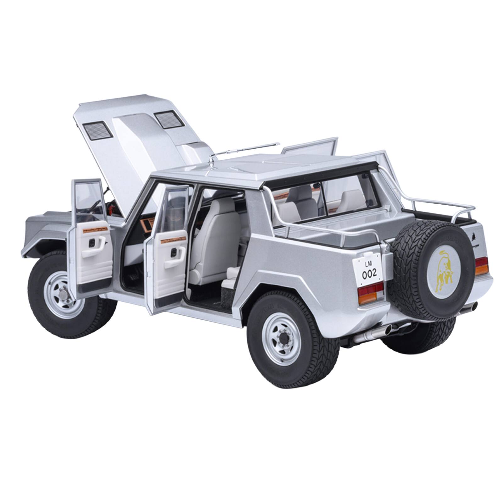 Alt View 1. Autoart - Lamborghini LM002 Argento Silver Metallic with White Interior 1/18 Model Car by Autoart.