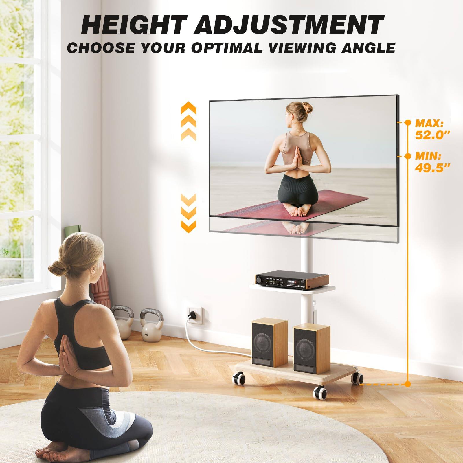 HEIGHT ADJUSTMENT  
CHOOSE YOUR OPTIMAL VIEWING ANGLE  

MAX: 52.0"  
MIN: 49.5"