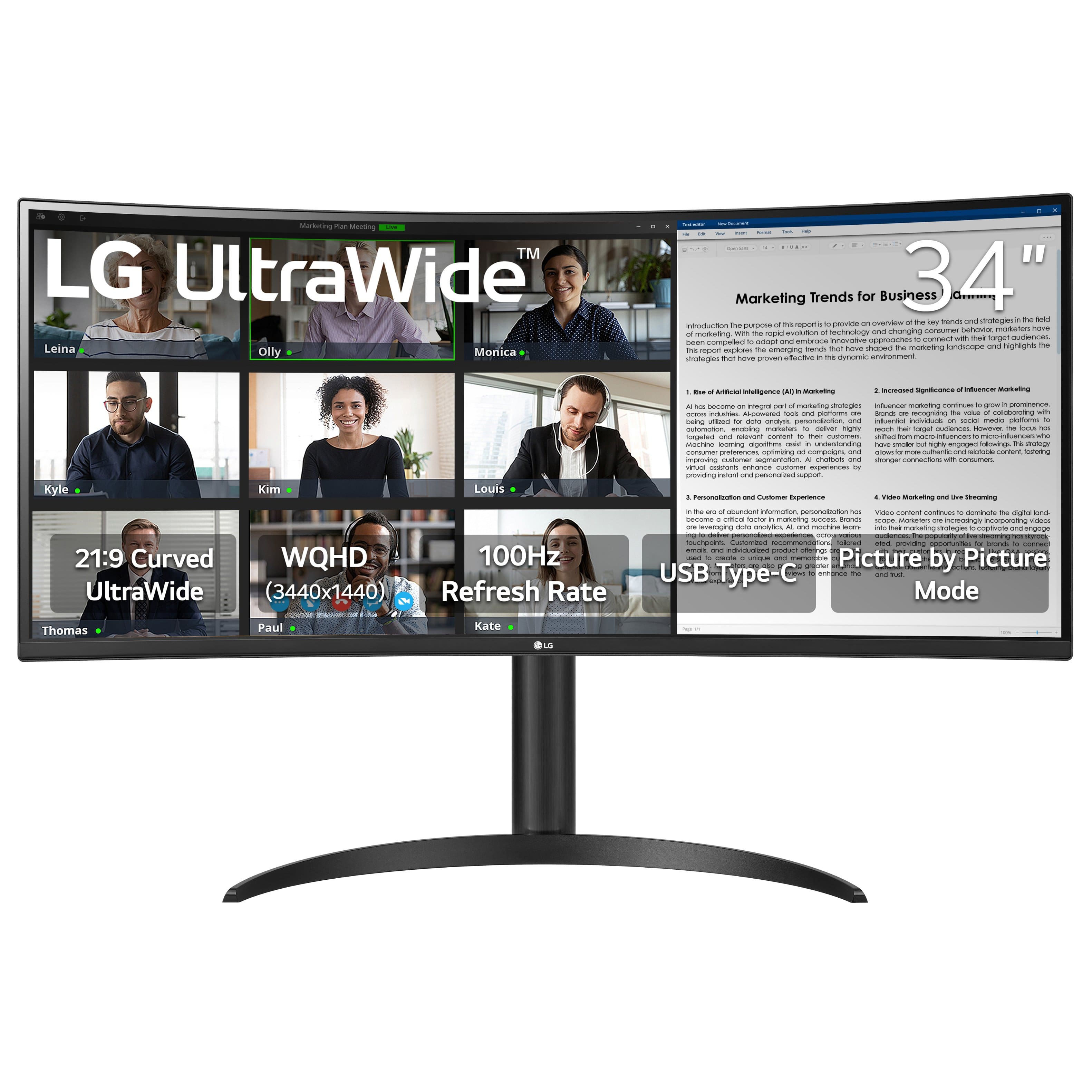 LG - UltraWide 34" VA Curved WQHD 100Hz Monitor with HDR 10 (HDMI, DisplayPort, USB-C) - Black - Front_Zoom