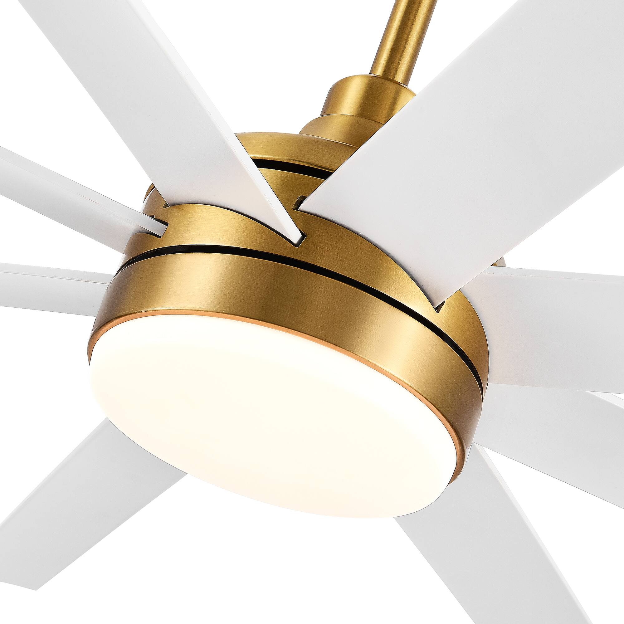 Alt View 9. Breezary - 65-Inch Ceiling Fan with 8 ABS Blades, 6-Speed DC Motor, Remote Control with Timer, 2 Downrods, Light/No-Light Options - Gold and White (With Light).